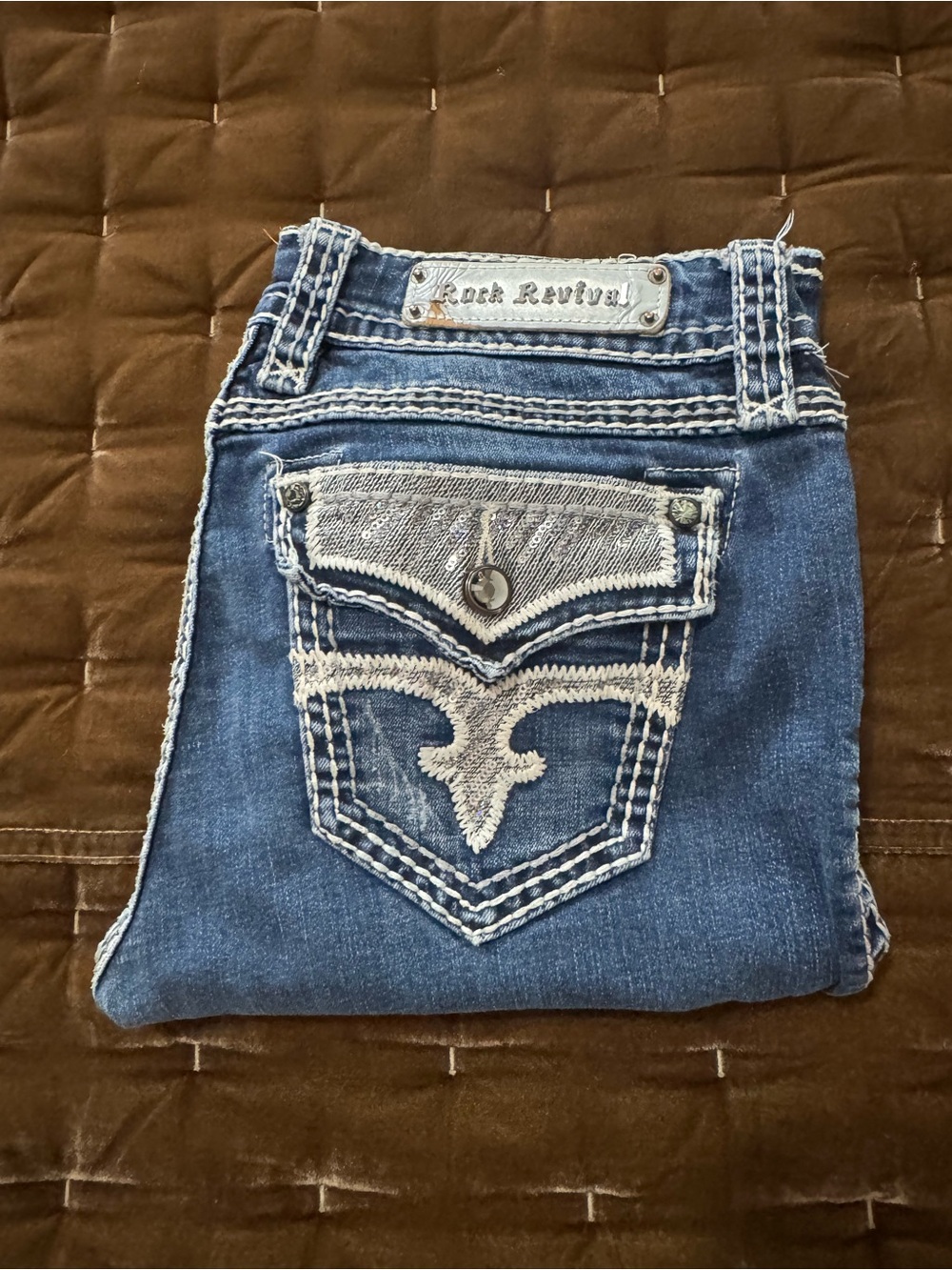 Rock Revival Women's Blue Embroidered Pocket Boot Cut Jeans